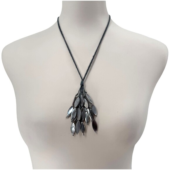 J. Jill Shell Necklace Abalone Sculpted Pendant Tassel Braided Adjustable 30" - Picture 2 of 9